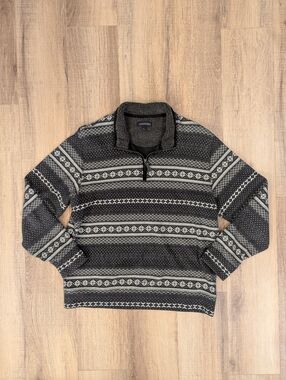 Lands' End Men's Black and Gray Fair Isle Quarter-Zip Sweater